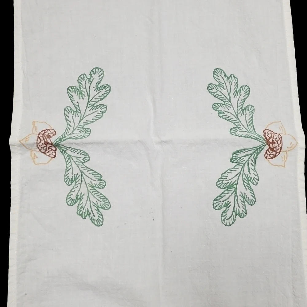 Vintage Autumn Table Runner Set Of 2 Grape Acorn Foliage Screenprint Fall 44
